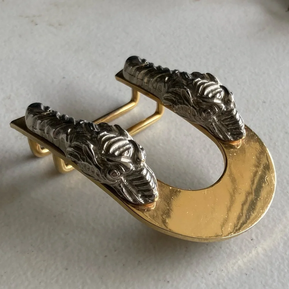 Vintage Double Dragon Two-Tone Gold Silver Belt Buckle 2